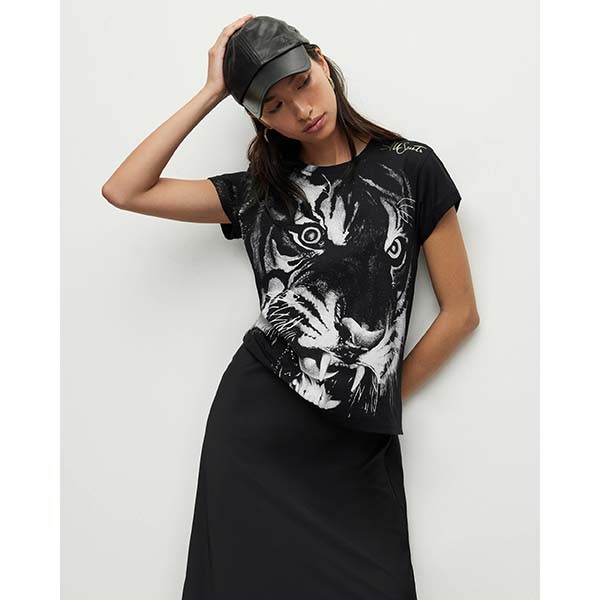 Allsaints Australia Womens Turin Anna Tiger Print T-Shirt Black AU67-185